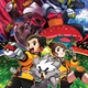 Promotional art featuring a pair of Pokémon trainers, a Kubfu, and a number of new Gigantamax forms.